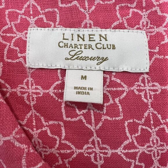 Charter Club Linen Shirt Womens Medium Pink White Floral Button Up Long Sleeve - Picture 6 of 12
